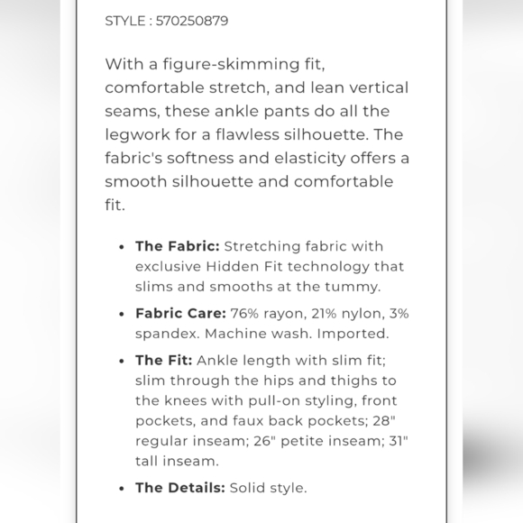 Chico's #570250879 So Slimming Brigitte Slim Ankle Pants in Black NWT - Picture 11 of 11